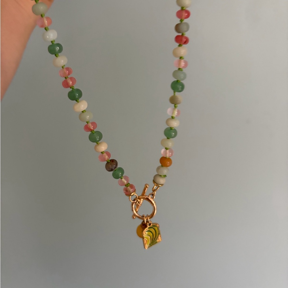 Beaded Multicolor Green & Pink Toggle Charm Necklace with avocado on toast!